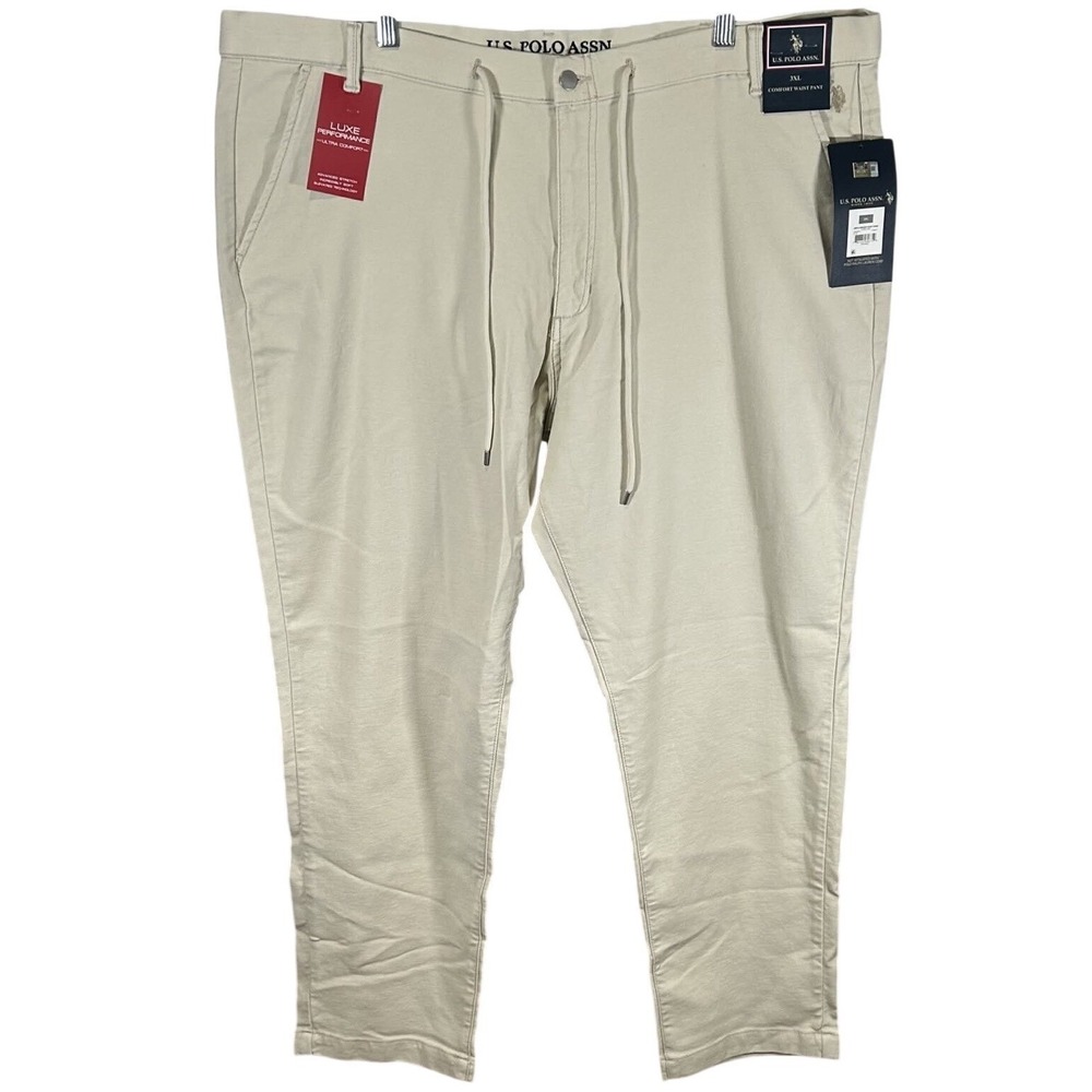 US Polo Assn Mens 3XL Luxe Performance Comfort Waist Chino Pants Khaki Tan New
